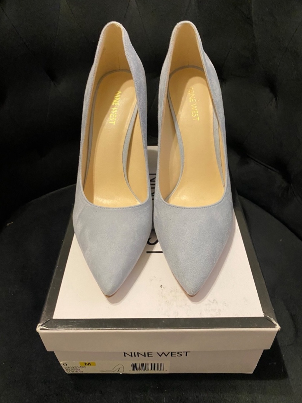 NINE WEST LIGHT BLUE SUEDE PUMPS BLOCK HEEL 9. M - NEW WITH BOX